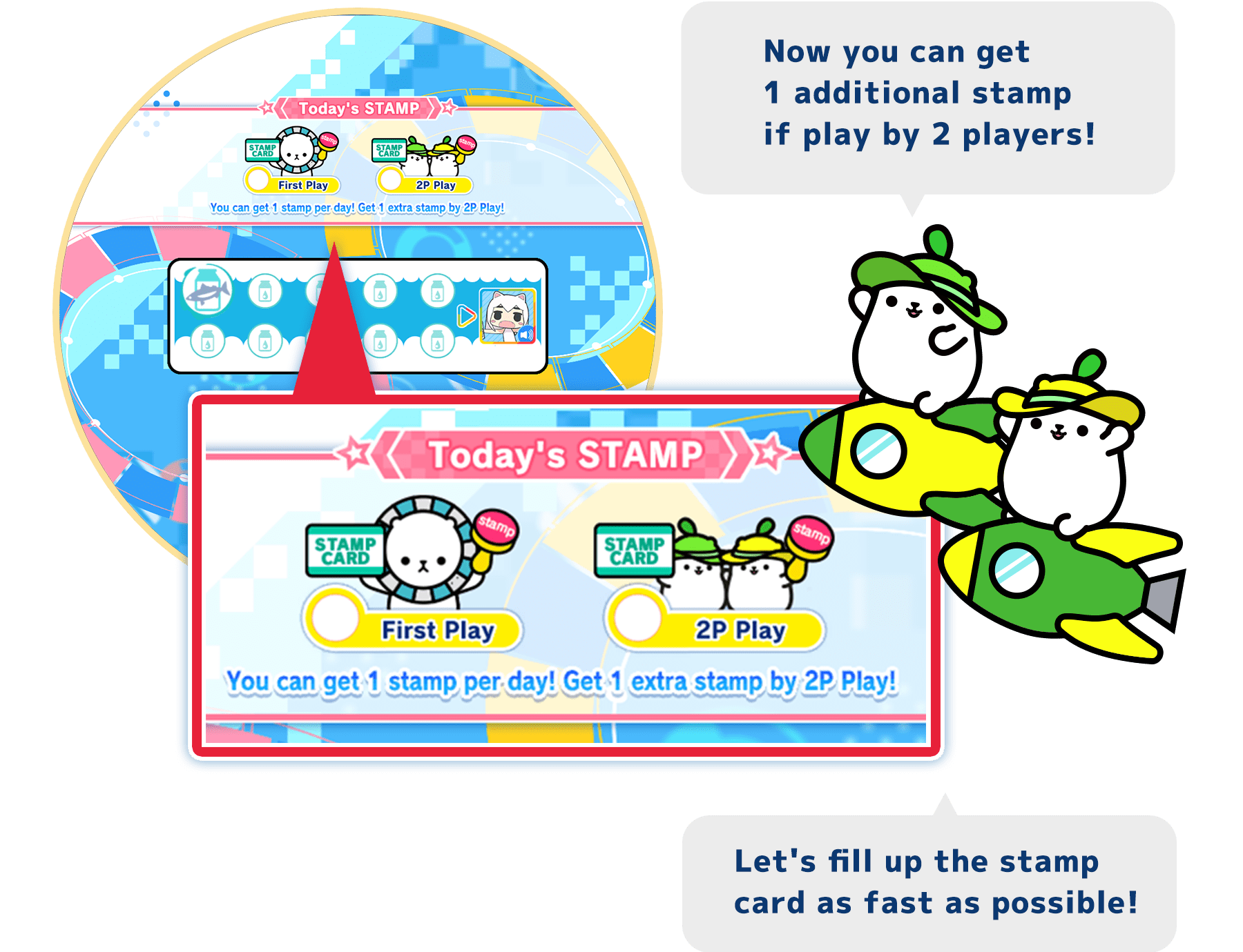 
          Now you can get 1 additional stamp if play by 2 players
          Let's fill up the stamp card as fast as possible!